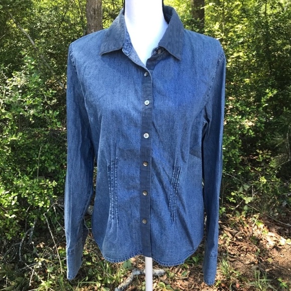 J Jill Blue Denim Pleated Shirt Size M - Picture 5 of 10